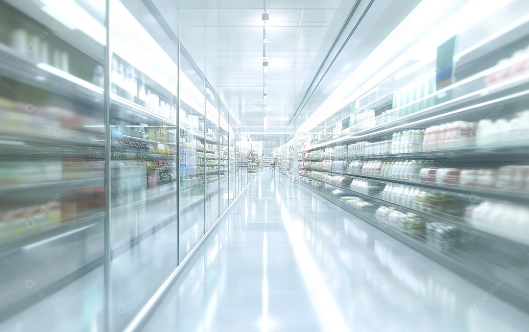 Prateleiras desfocadas em supermercados e lojas de departamentos