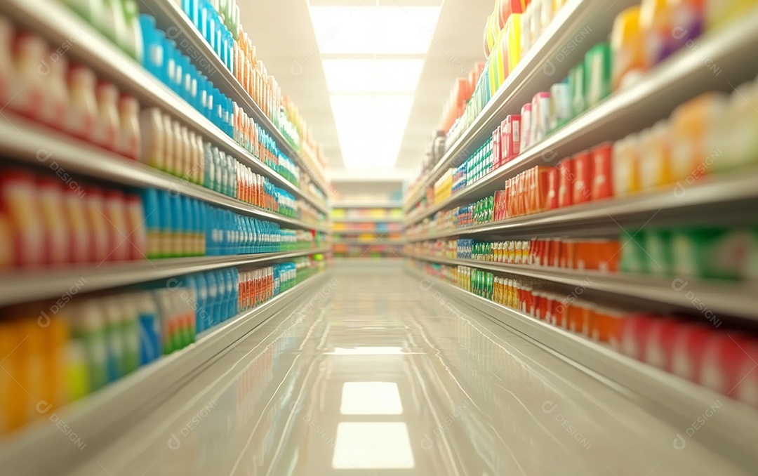 Prateleiras desfocadas em supermercados e lojas de departamentos