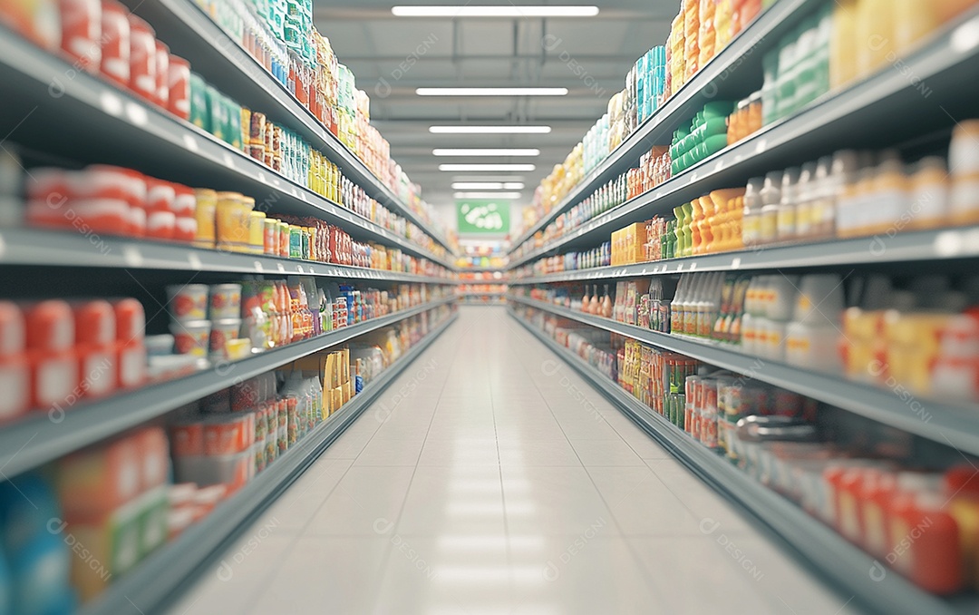 Prateleiras desfocadas em supermercados e lojas de departamentos