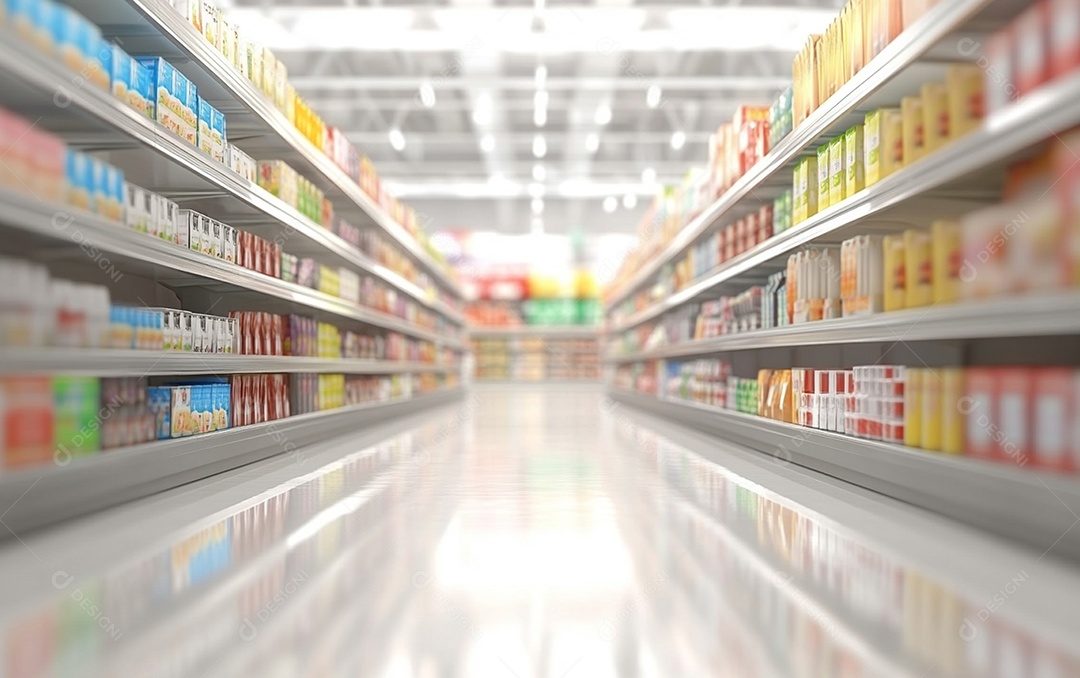Prateleiras desfocadas em supermercados e lojas de departamentos