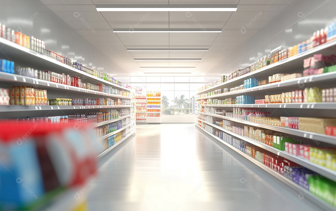 Prateleiras desfocadas em supermercados e lojas de departamentos