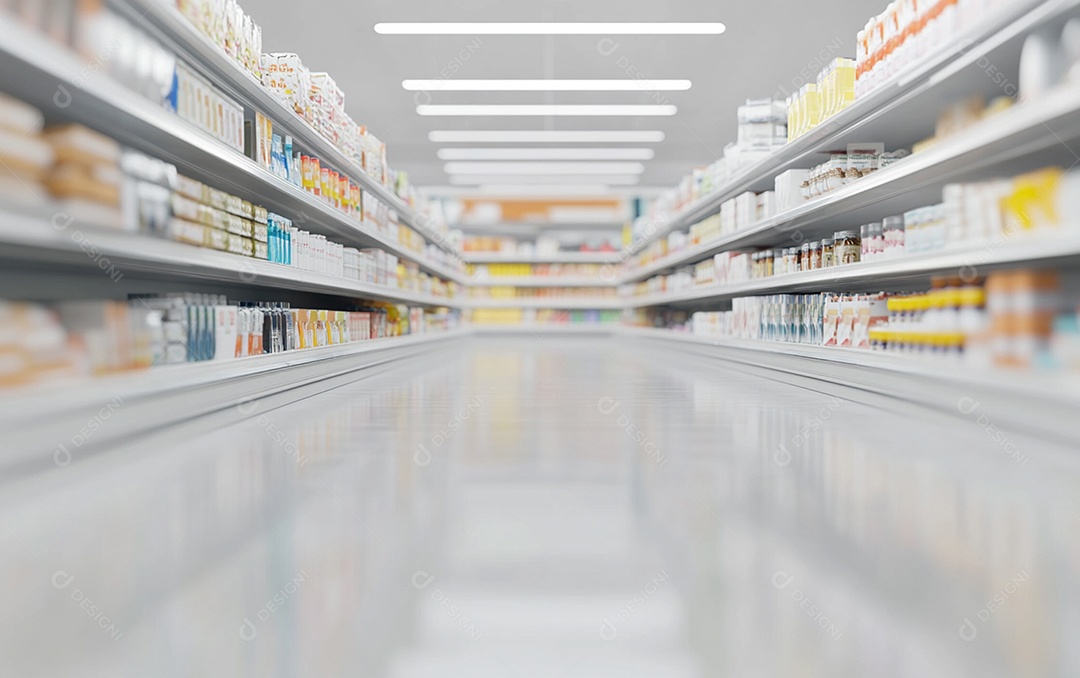 Prateleiras desfocadas em supermercados e lojas de departamentos