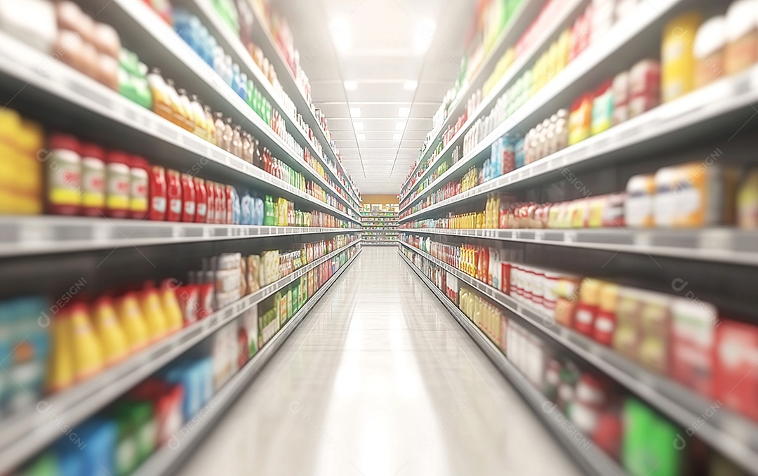 Prateleiras desfocadas em supermercados e lojas de departamentos