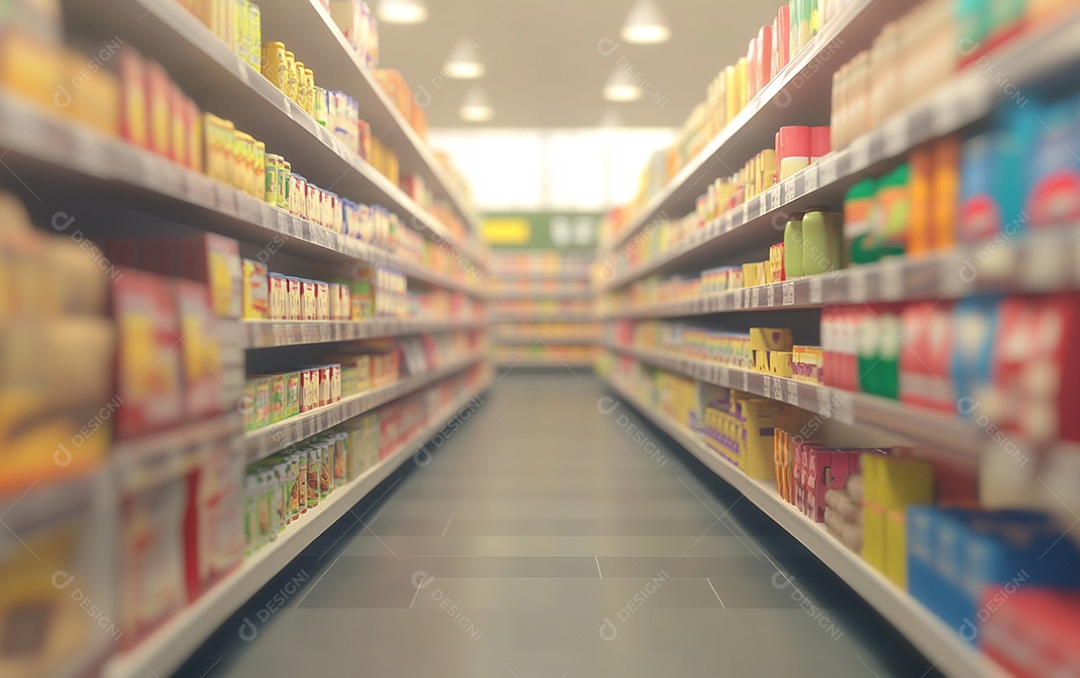 Prateleiras desfocadas em supermercados e lojas de departamentos