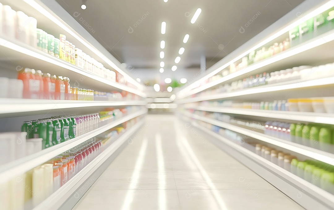 Prateleiras desfocadas em supermercados e lojas de departamentos