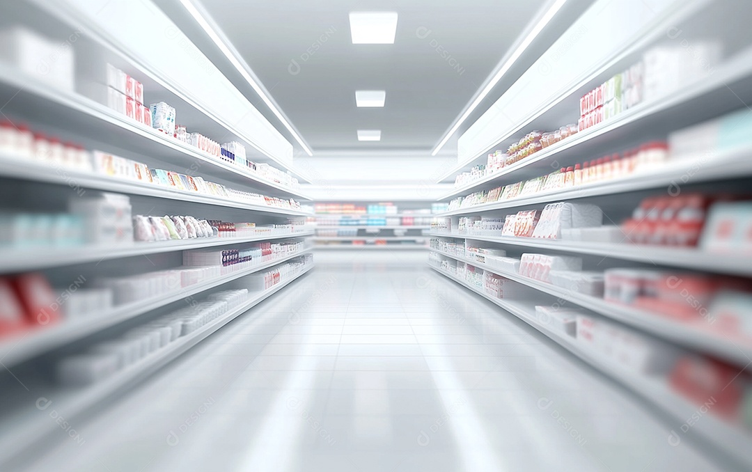 Prateleiras desfocadas em supermercados e lojas de departamentos