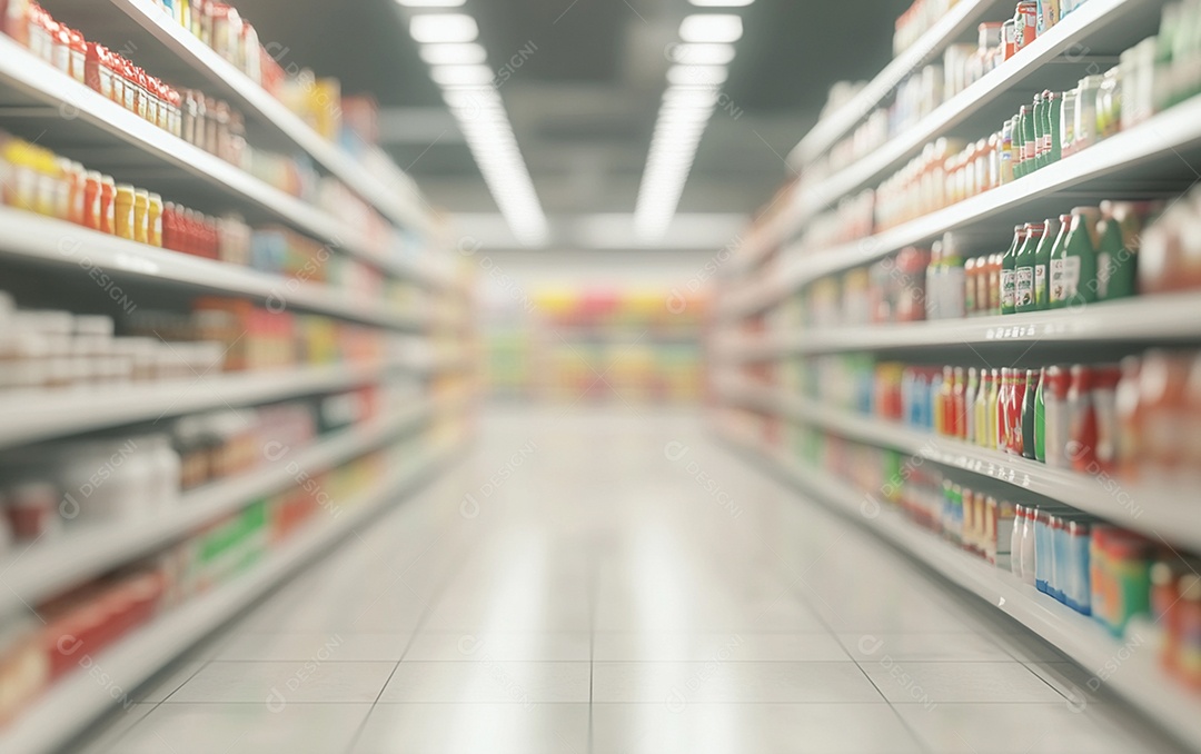 Prateleiras desfocadas em supermercados e lojas de departamentos