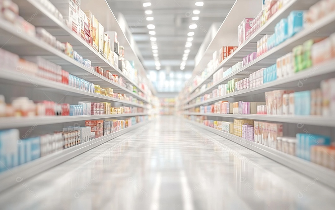 Prateleiras desfocadas em supermercados e lojas de departamentos
