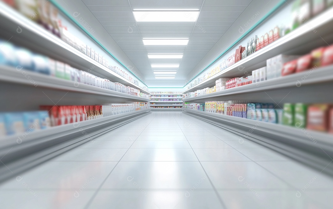 Prateleiras desfocadas em supermercados e lojas de departamentos