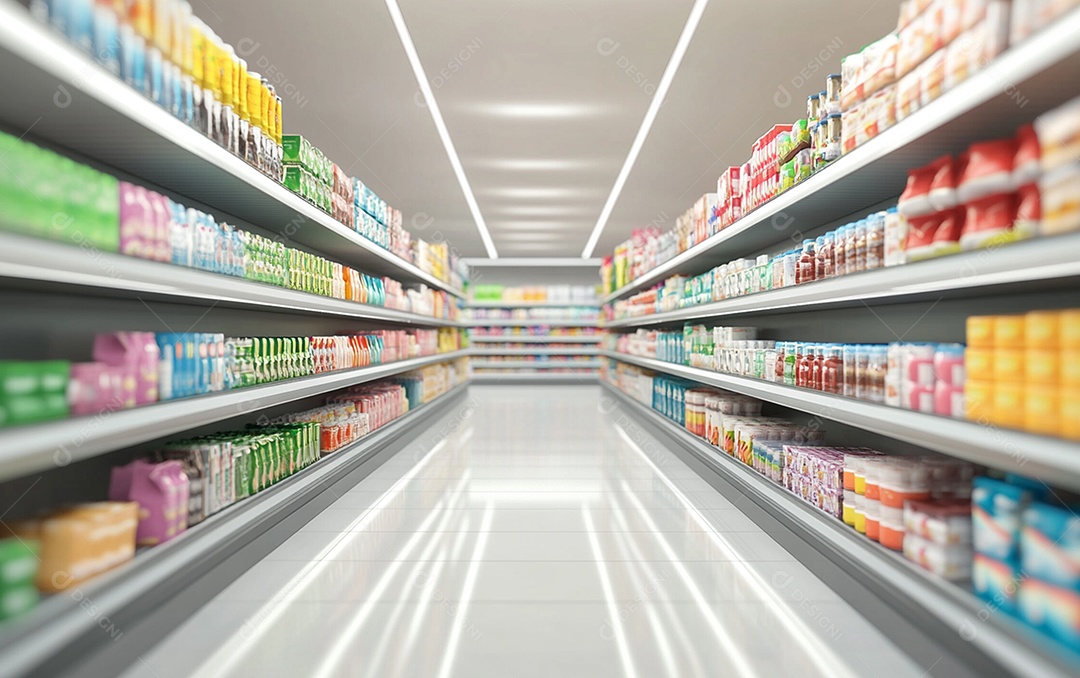 Prateleiras desfocadas em supermercados e lojas de departamentos