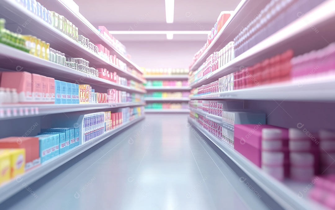Prateleiras desfocadas em supermercados e lojas de departamentos