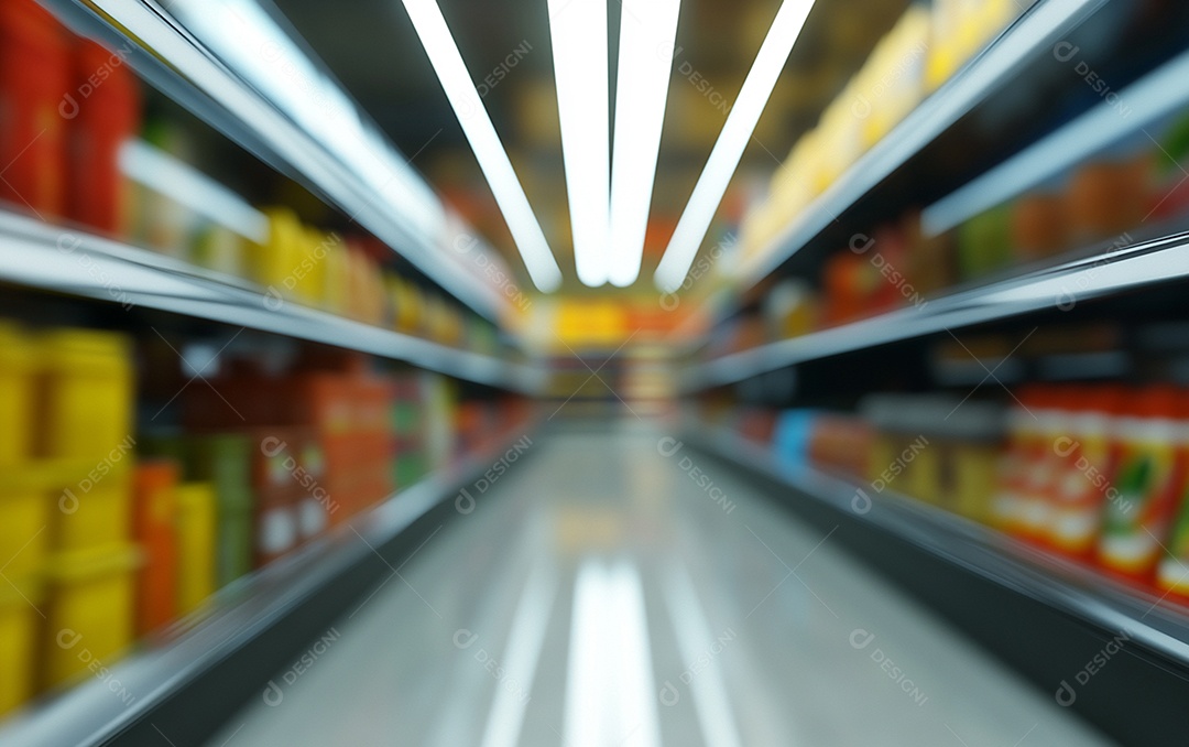 Prateleiras desfocadas em supermercados e lojas de departamentos