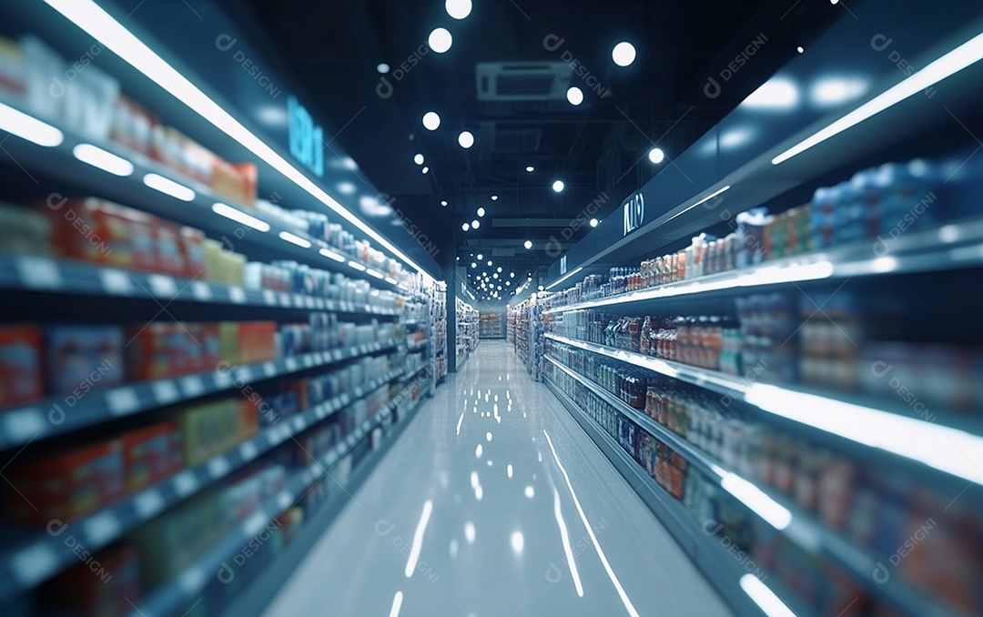 Prateleiras desfocadas em supermercados e lojas de departamentos