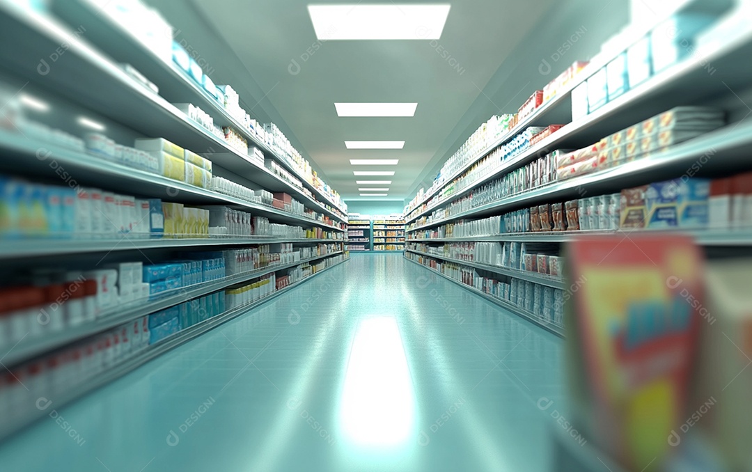 Prateleiras desfocadas em supermercados e lojas de departamentos