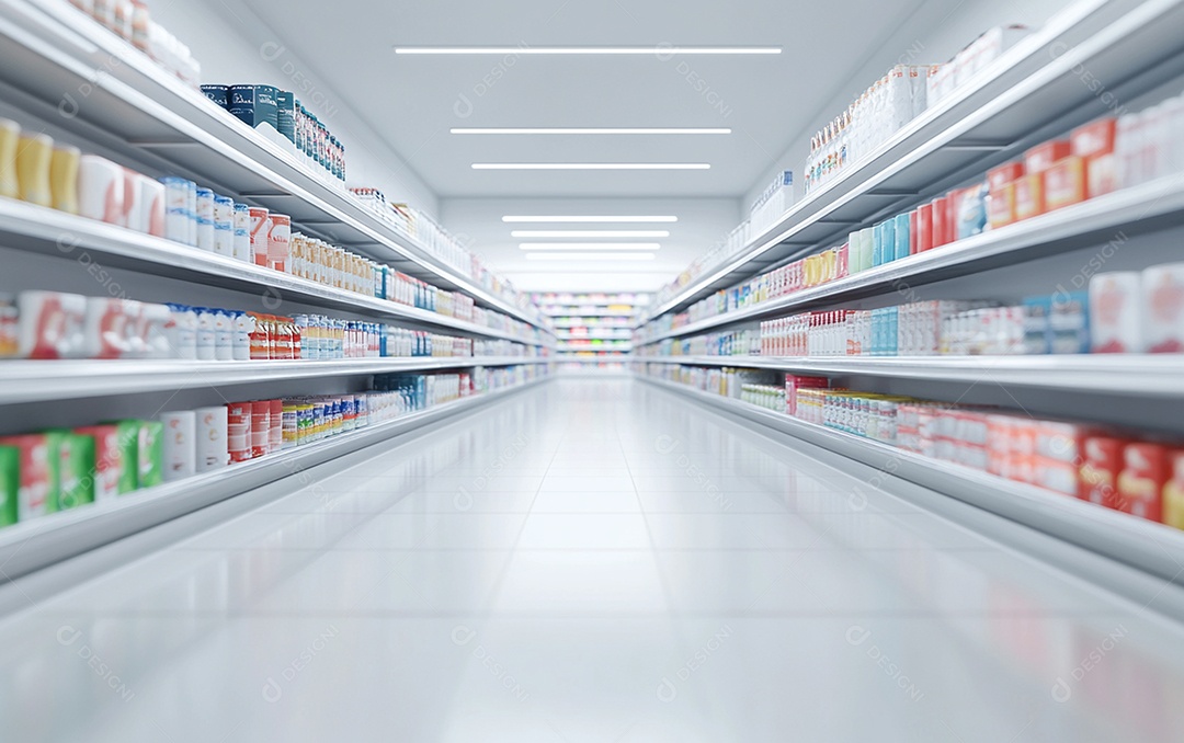 Prateleiras desfocadas em supermercados e lojas de departamentos