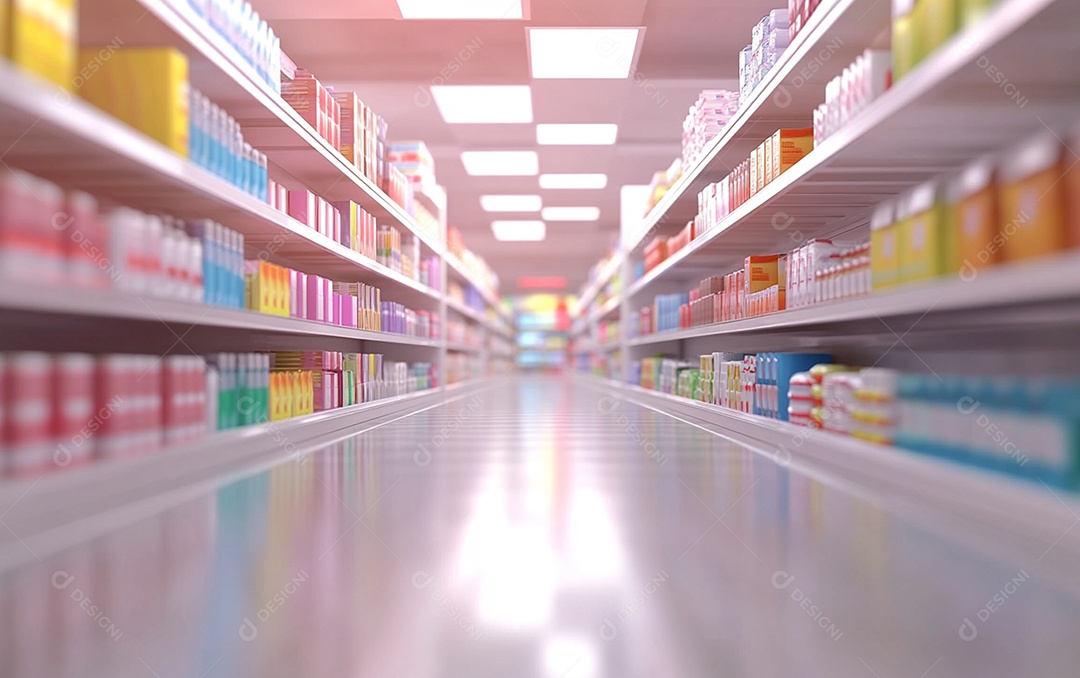 Prateleiras desfocadas em supermercados e lojas de departamentos