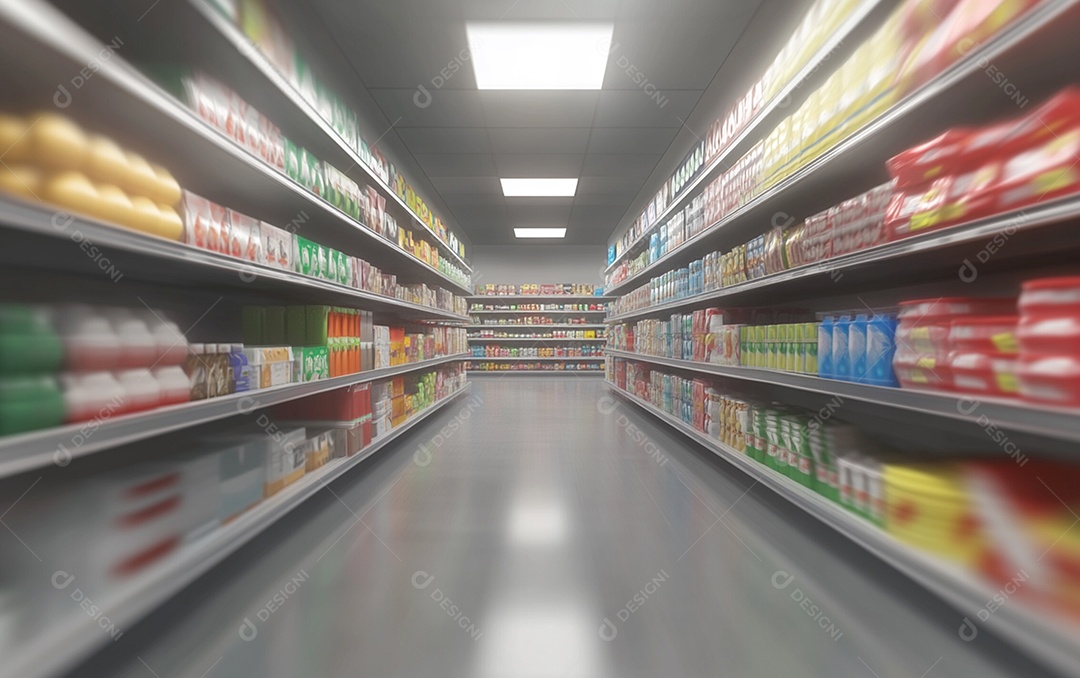 Prateleiras desfocadas em supermercados e lojas de departamentos