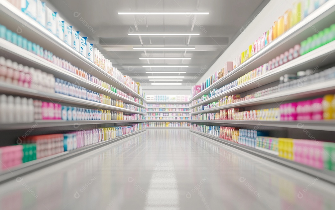 Prateleiras desfocadas em supermercados e lojas de departamentos