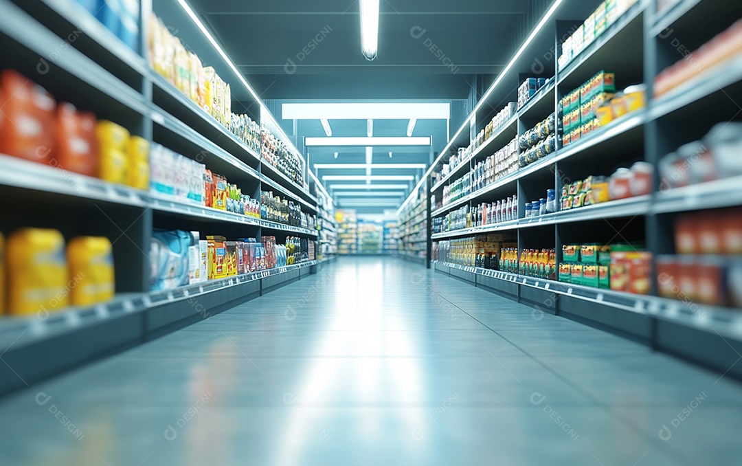 Prateleiras desfocadas em supermercados e lojas de departamentos