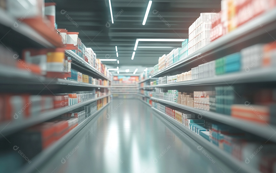 Prateleiras desfocadas em supermercados e lojas de departamentos