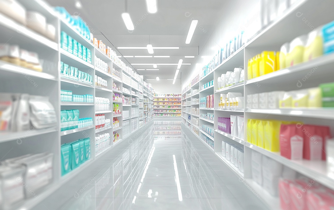 Prateleiras desfocadas em supermercados e lojas de departamentos