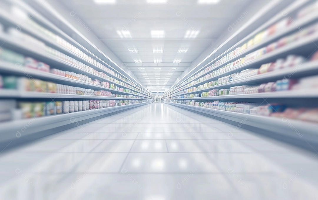 Prateleiras desfocadas em supermercados e lojas de departamentos