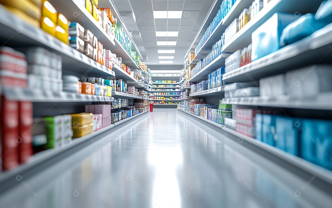 Prateleiras desfocadas em supermercados e lojas de departamentos