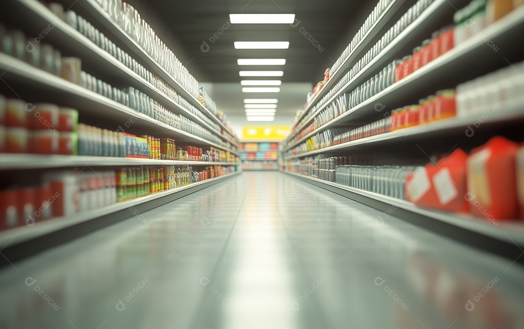 Prateleiras desfocadas em supermercados e lojas de departamentos