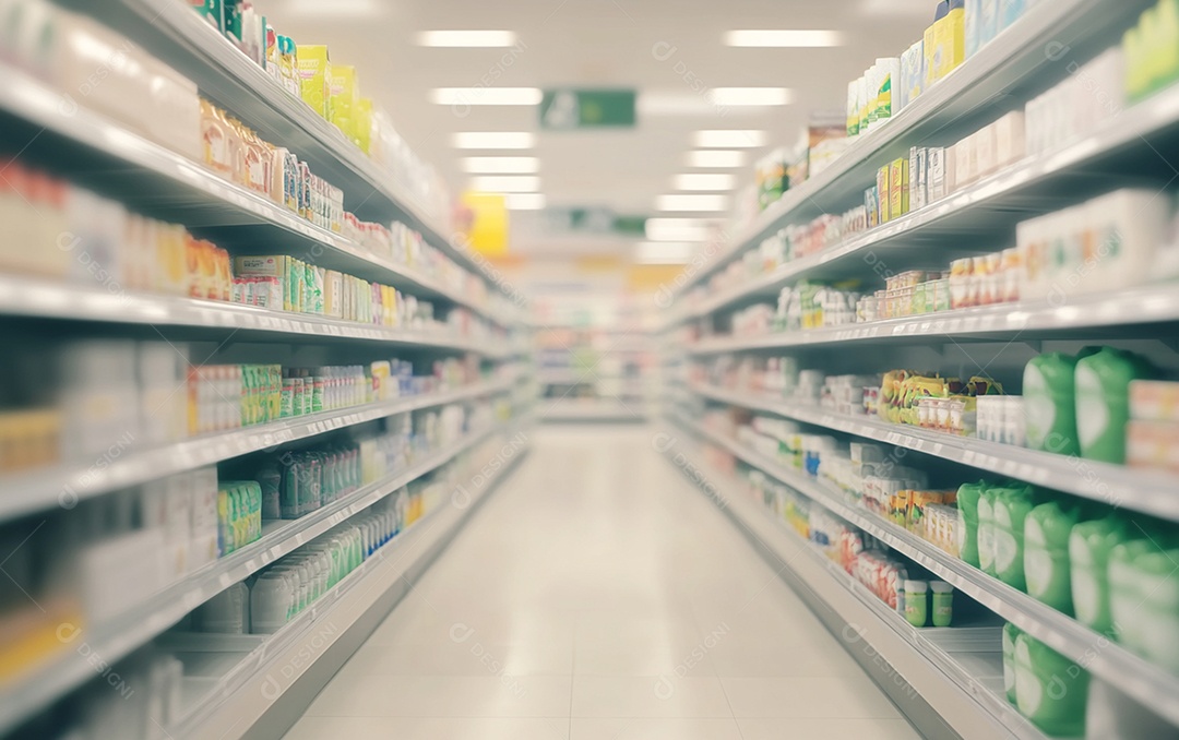Prateleiras desfocadas em supermercados e lojas de departamentos