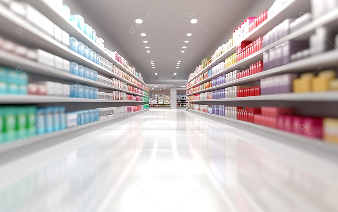 Prateleiras desfocadas em supermercados e lojas de departamentos