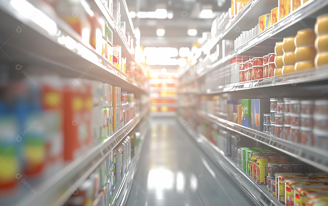 Prateleiras desfocadas em supermercados e lojas de departamentos