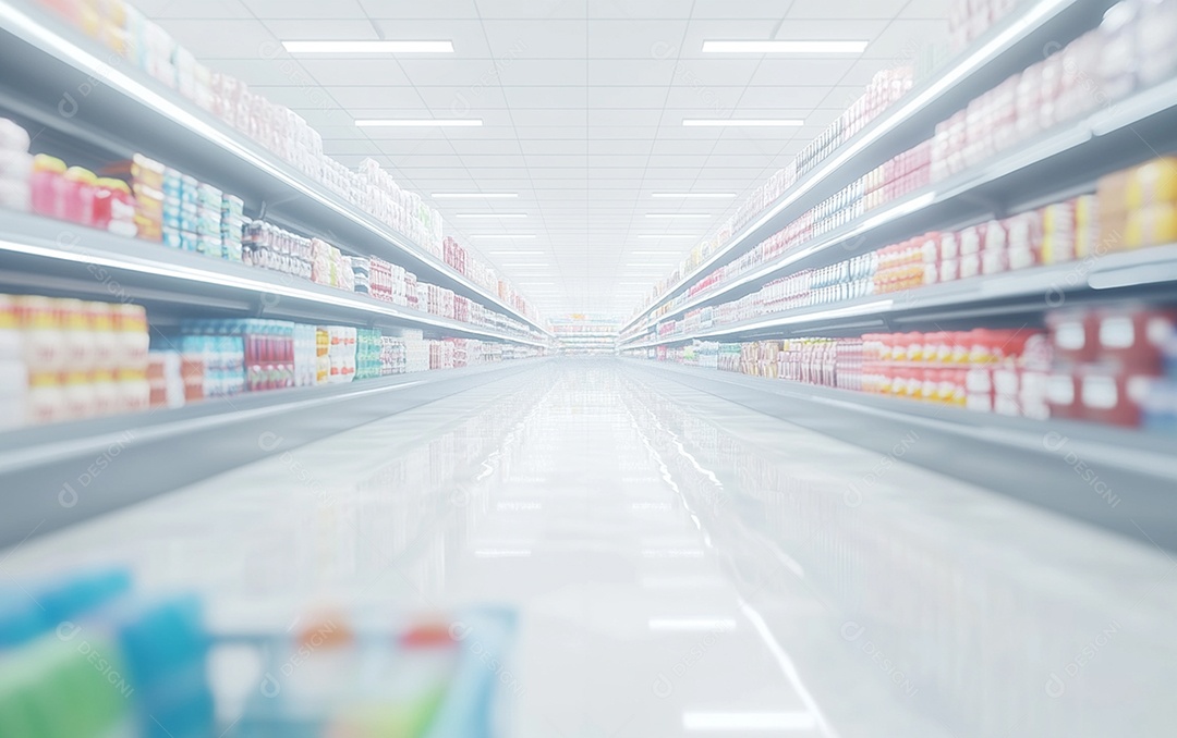 Prateleiras desfocadas em supermercados e lojas de departamentos