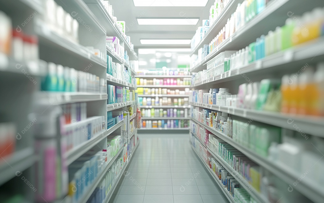 Prateleiras desfocadas em supermercados e lojas de departamentos