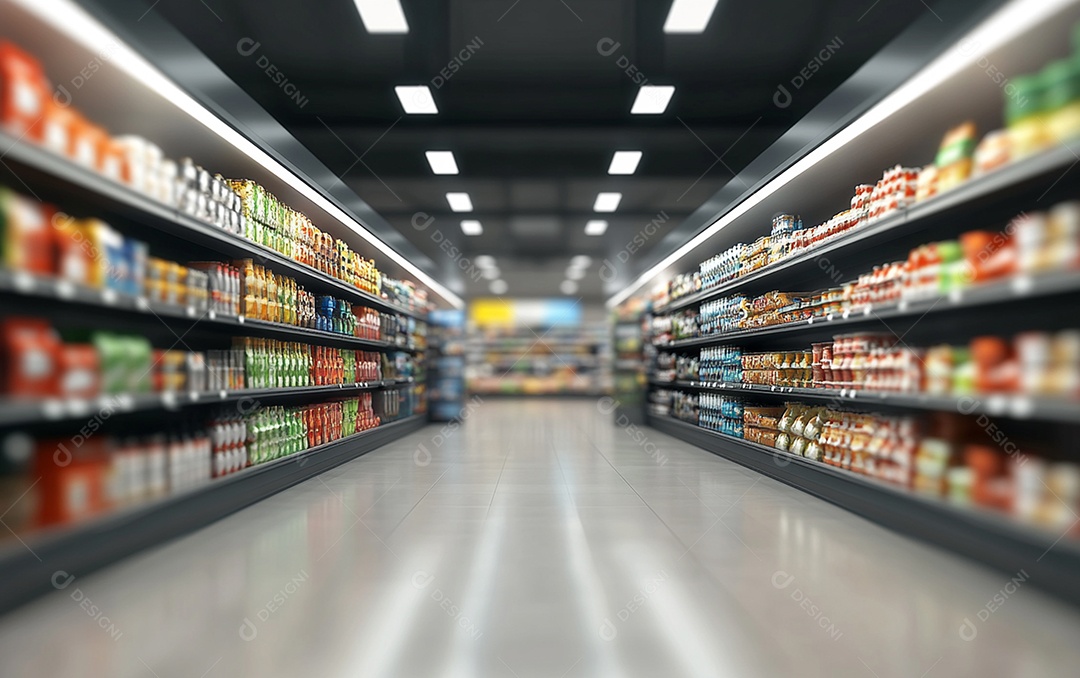 Prateleiras desfocadas em supermercados e lojas de departamentos