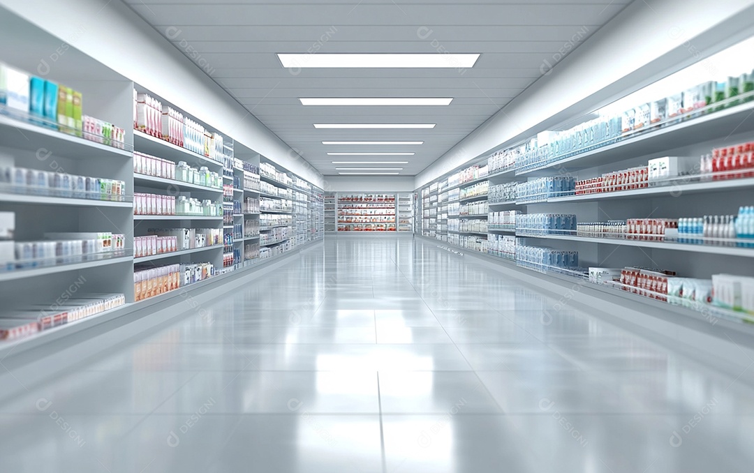 Prateleiras desfocadas em supermercados e lojas de departamento