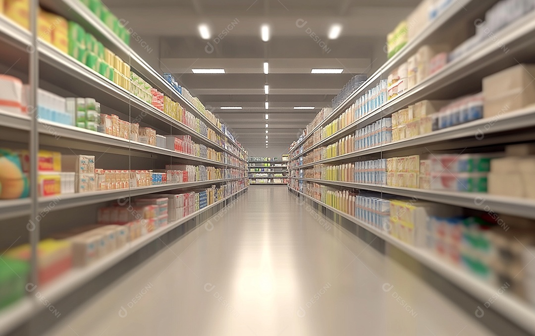 Prateleiras desfocadas em supermercados e lojas de departamentos