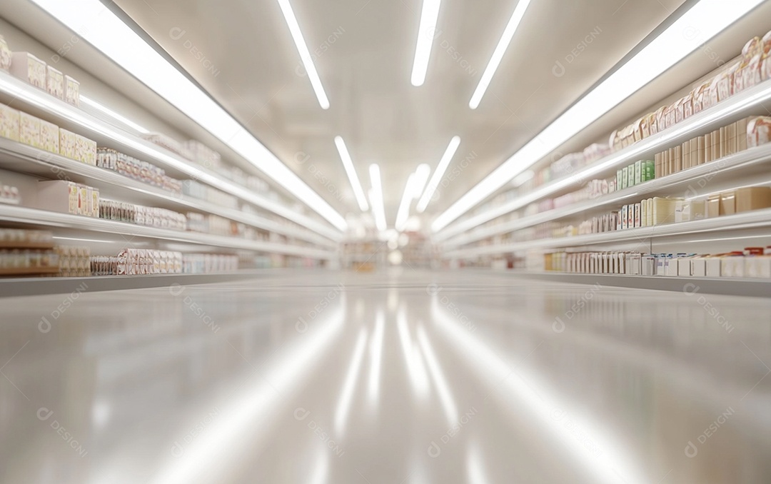 Prateleiras desfocadas em supermercados e lojas de departamentos