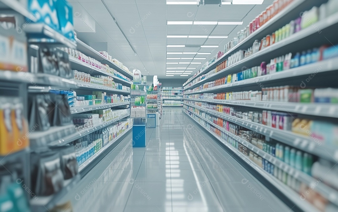 Prateleiras desfocadas em supermercados e lojas de departamentos