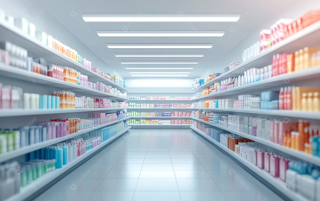 Prateleiras desfocadas em supermercados e lojas de departamentos