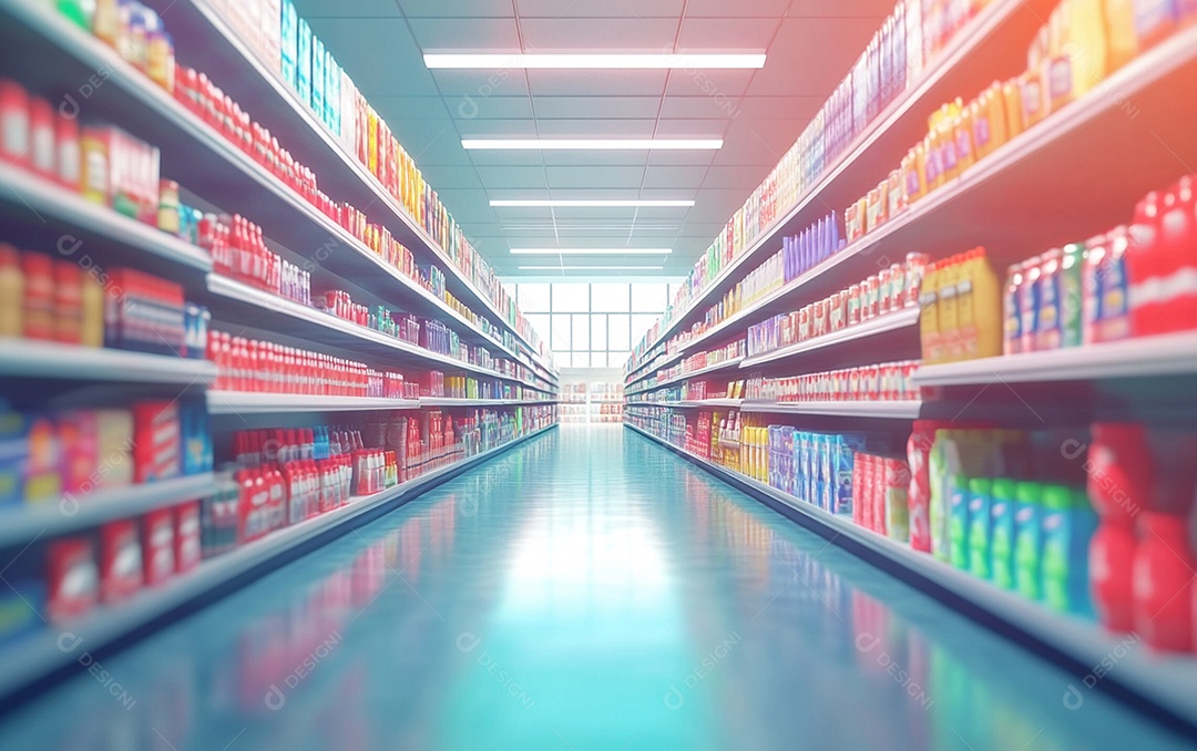 Prateleiras desfocadas em supermercados e lojas de departamentos