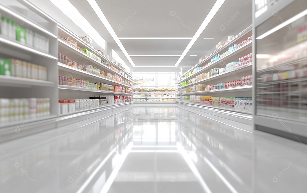 Prateleiras desfocadas em supermercados e lojas de departamentos