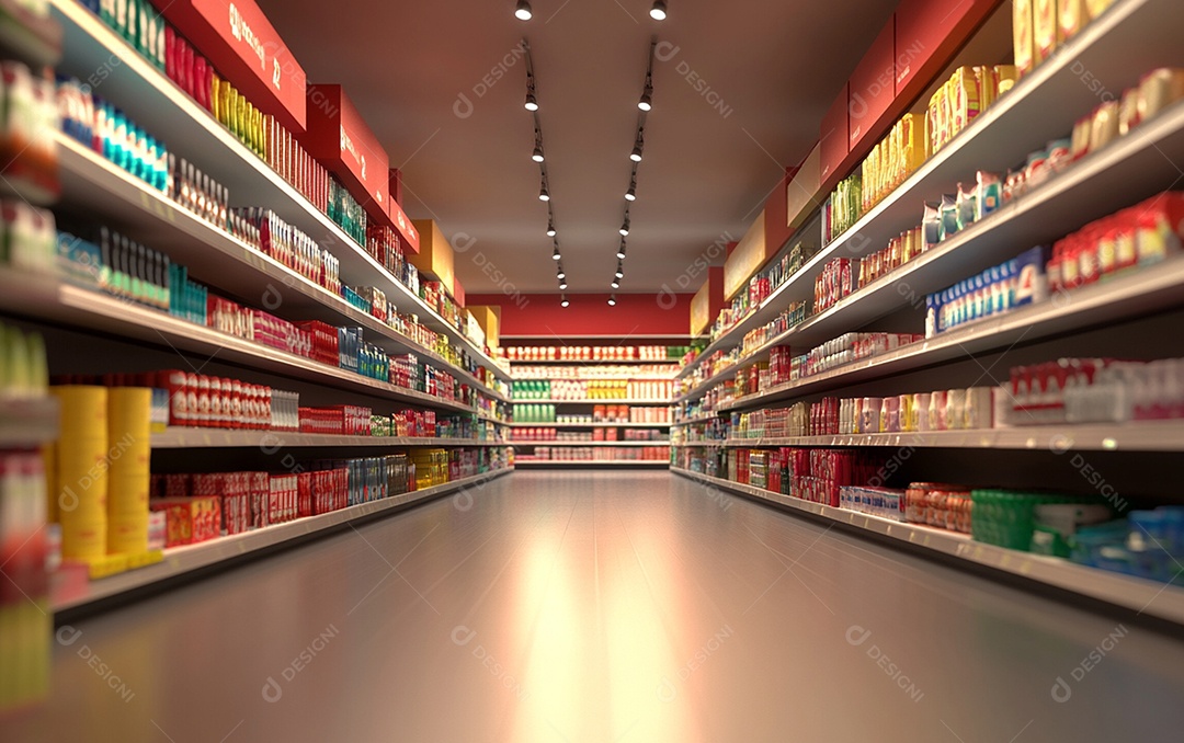 Prateleiras desfocadas em supermercados e lojas de departamentos