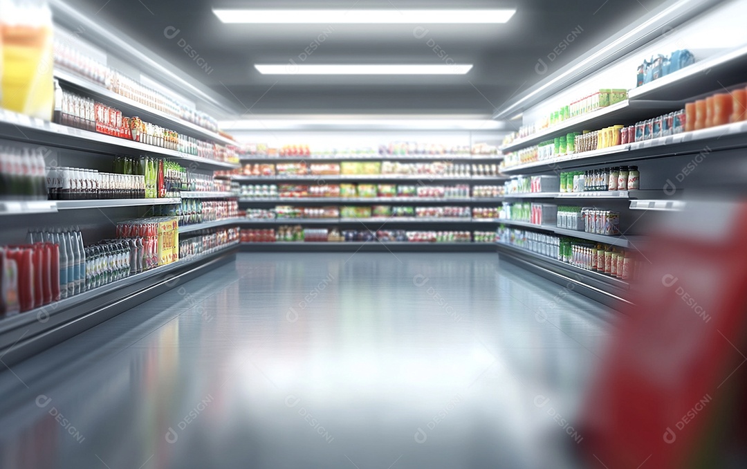 Prateleiras desfocadas em supermercados e lojas de departamentos
