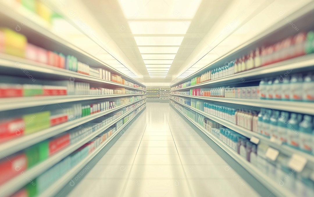 Prateleiras desfocadas em supermercados e lojas de departamentos