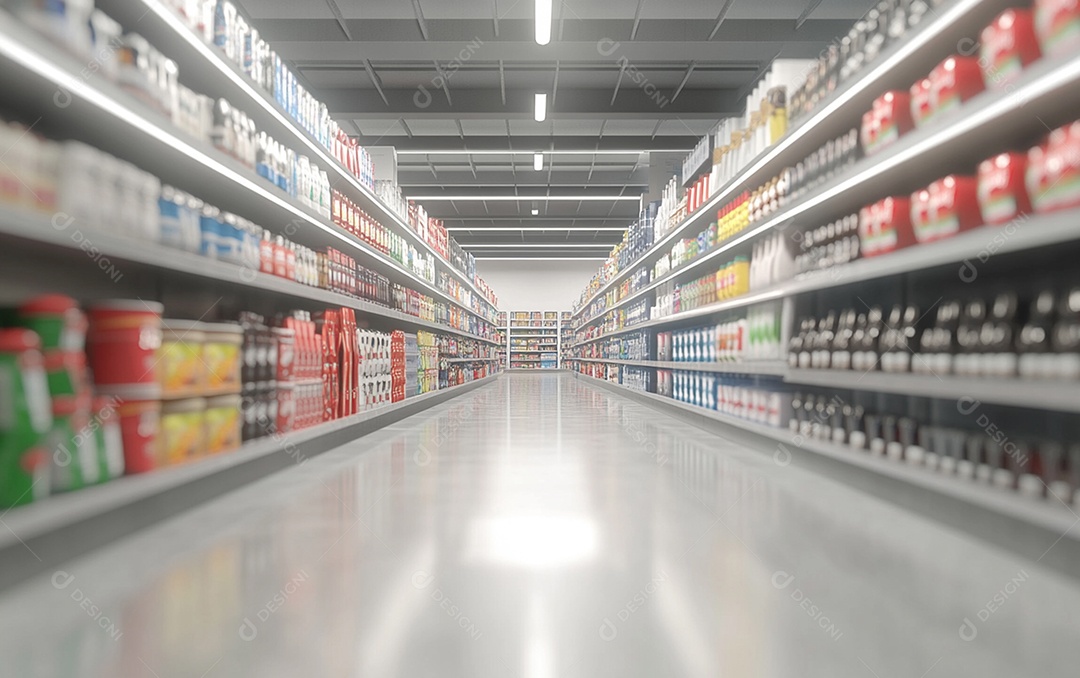 Prateleiras desfocadas em supermercados e lojas de departamentos