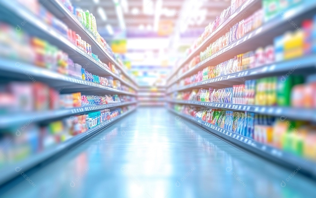 Prateleiras desfocadas em supermercados e lojas de departamentos