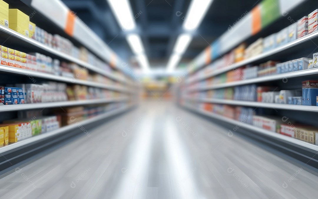 Prateleiras desfocadas em supermercados e lojas de departamentos