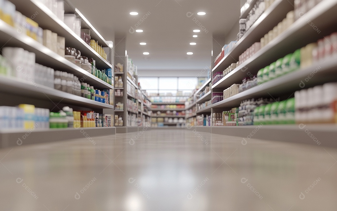 Prateleiras desfocadas em supermercados e lojas de departamentos