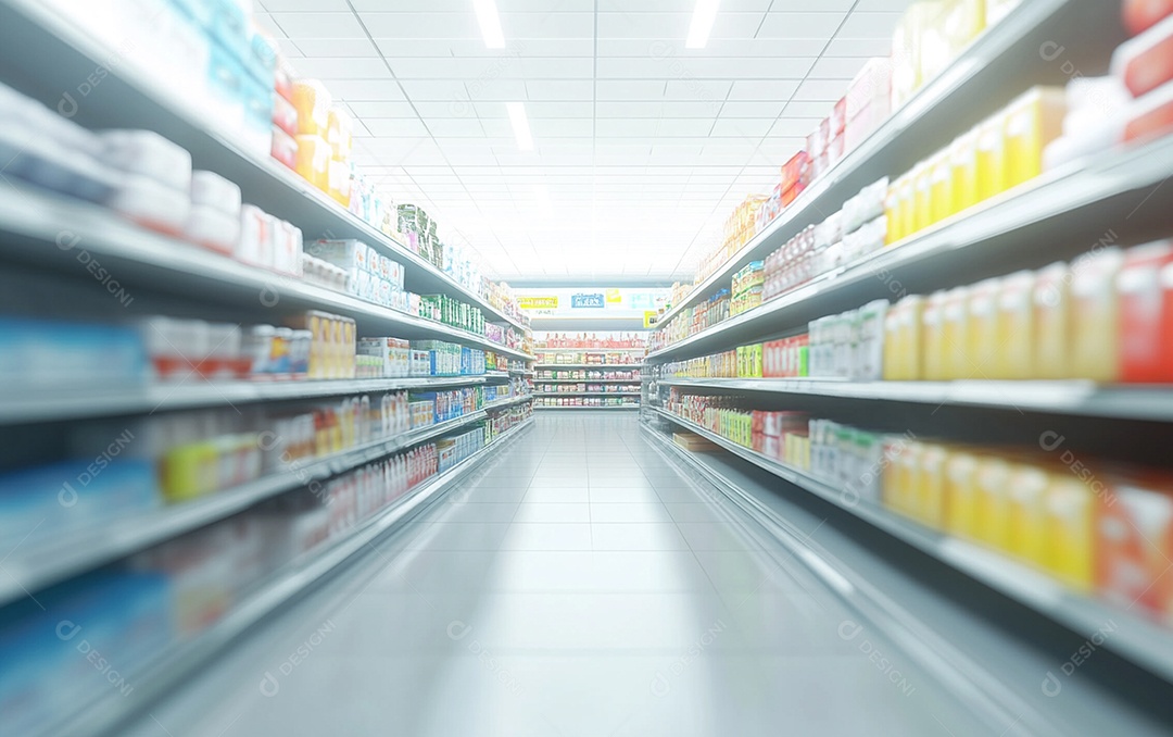 Prateleiras desfocadas em supermercados e lojas de departamentos