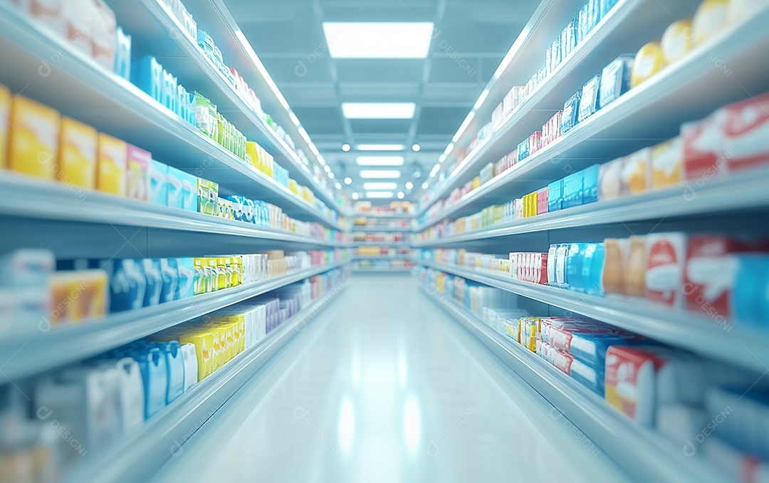 Prateleiras desfocadas em supermercados e lojas de departamentos